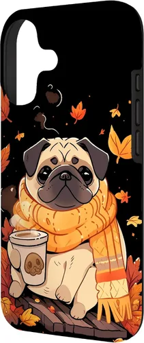 Vista 2 de Pug Fall Autumn Leaves Pumpkin Spice Latte Dog Kawaii Case for iPhone 17