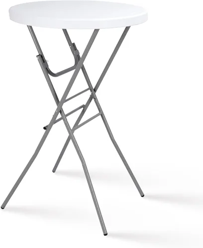 Vista 10 de Byliable Mesa de cóctel redonda de 24 pulgadas, mesa de bistró plegable de altura alta con patas extraíbles, plástico portátil para interiores