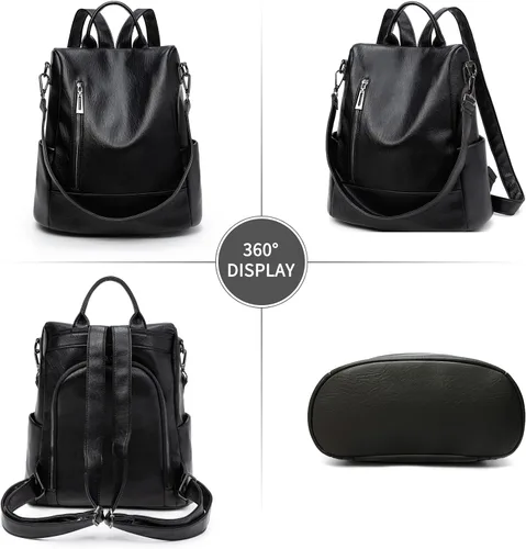 Vista 2 de Mochila de moda para mujer, mochila antirrobo de piel sintética, ligera, resistente al agua, color negro