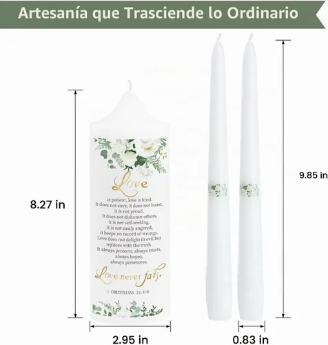 Vista 4 de Extrogif Unity - Juego de velas de boda, kit de ceremonia de 3 piezas con candelabros de cristal, pilar y velas cónicas para ceremonia de boda