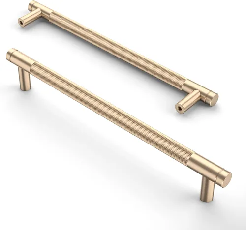 Vista 25 de Asidrama - Paquete de 10 tiradores para gabinete de 3 pulgadas (76mm) de color negro mate y bronce champán, manijas estriadas para gabinete