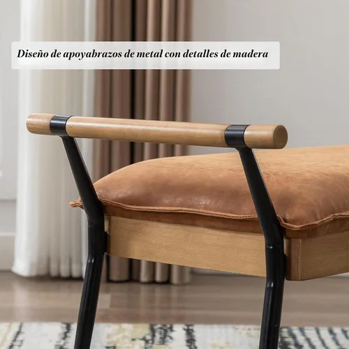 Vista 5 de DUOMAY Banco Otomano Rectangular Moderno con Brazos y Patas de Metal, Banco de Mesa de Comedor de PU de Mediados de Siglo, Reposapiés, Banco