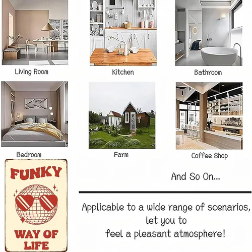 Vista 5 de Funky Way Of Life Poster Disco Retro Illustration Wall Art Poster Signs Posters Funny Metal Sign For Man Cave bathroom Farm Bedroom living room