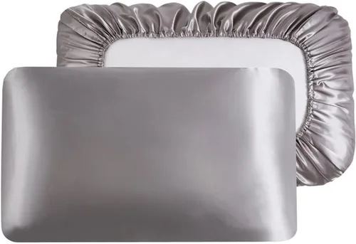 Vista 8 de YFlifangting - 2 fundas de almohada de seda gris con memoria y satén, tamaño Queen y King, funda de almohada elástica de seda satinada de color liso