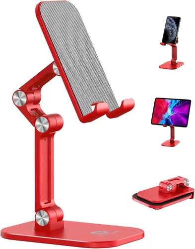 Vista 9 de Soporte para teléfono OCYCLONE, soporte para celular plegable con altura y ángulo ajustables para escritorio, soporte para iPhone más alto Beige