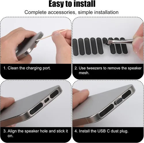 Vista 5 de 4 tapones de polvo USB C y 20 fundas para altavoces de teléfono, cubiertas de puerto USB C, cubiertas de puerto de carga antipolvo, protector
