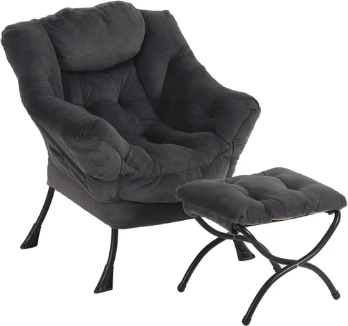 Vista 22 de Furlide - Silla perezosa con otomana, silla moderna con reposapiés plegable, silla de acento de salón, silla de lectura cómoda, sillones grandes