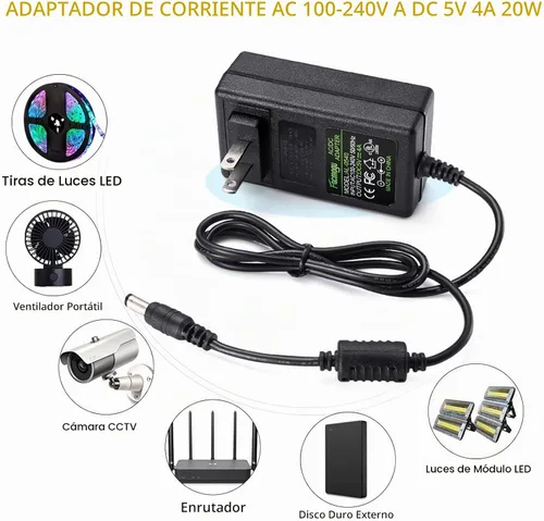 Vista 6 de Facmogu DC 5V 4A Convertidor de AC a DC, Fuente de alimentación de AC 100-240V a DC 5 Volt 4 Amp 20W Adaptador de corriente conmutada, Adaptador