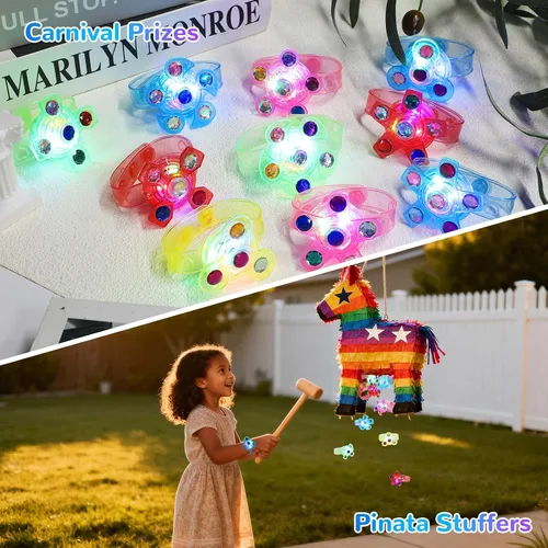 Vista 7 de SCIONE Paquete de 48 pulseras giratorias con luz LED, que brillan en la oscuridad, recuerdos de fiesta para niños de 4 a 8 a 12 años, juguetes