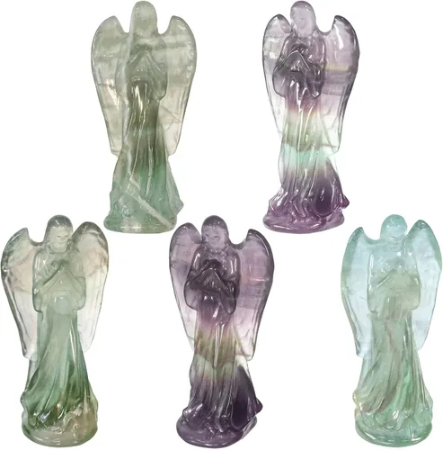 Vista 6 de Amogeeli Figura de ángel de cristal curativo natural para decoración de oficina en casa, estatua de ángel guardián de piedra energética