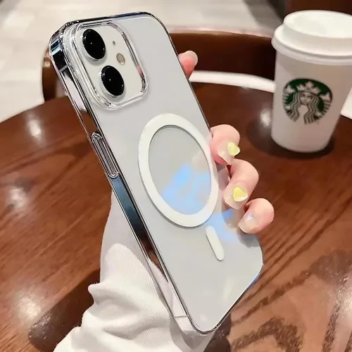 Vista 5 de Funda magnética transparente compatible con iPhone 11, lujosa funda MagSafe transparente a prueba de golpes con protector completo de lente