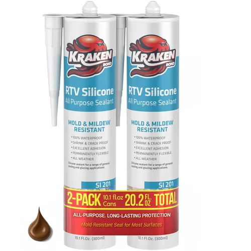 Vista 24 de Kraken Bond Sellador de silicona negro resistente al agua Cartucho de 100 a 10 onzas líquidas, RTV silicona para calafatear cocina y baño, todo uso