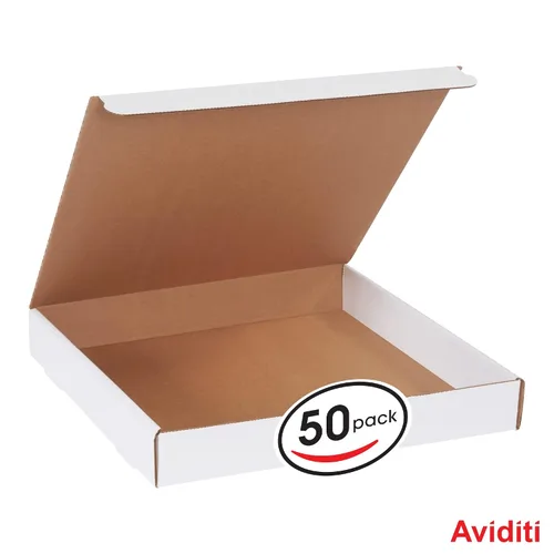 Vista 3 de Aviditi Cajas de correo de literatura blanca, 14 x 14 x 2 pulgadas, paquete de 50, a prueba de aplastamiento, para envío, correo y almacenamiento