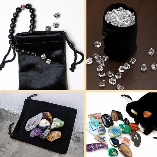 Vista 5 de Mandala Crafts Bolsas de terciopelo negro con cordón de 14 x 14 pulgadas, 10 bolsas grandes de terciopelo con cordón a granel para regalos de fiesta