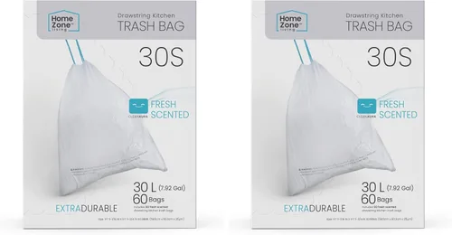 Vista 14 de Home Zone Living Paquete de 2 bolsas de basura de cocina de 5 galones con asas de cordón, diseño personalizado resistente para forros de reciclaje