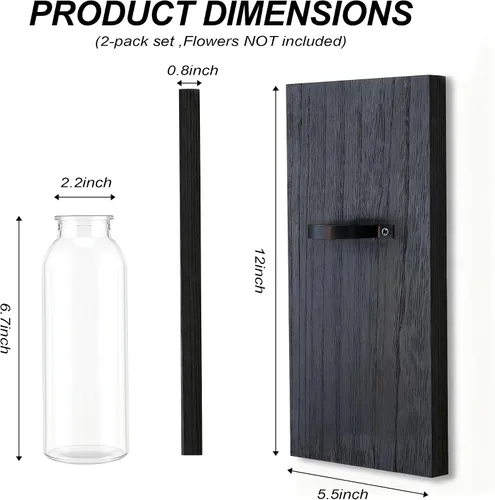 Vista 4 de Heiple Paquete de 2 Maceteros de Pared para Plantas de Interior, Decoración de Madera y Vidrio para Baño, Dormitorio, Sala de Estar, Jarrones