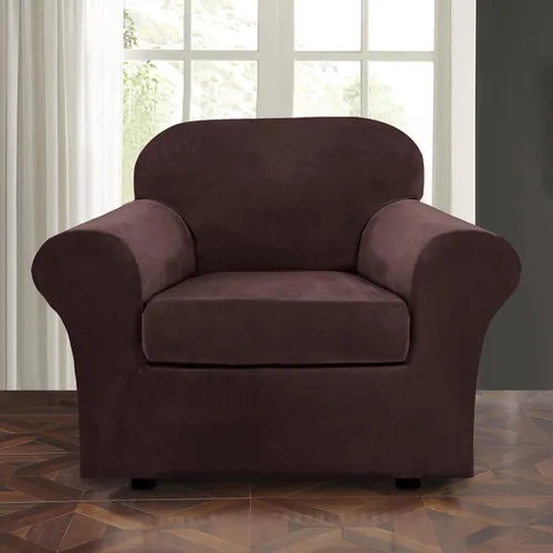 Vista 2 de ShowyLive Fundas para silla de sala de estar, funda elástica para sillón de felpa de terciopelo con 1 cojín separado, protector elástico de muebles
