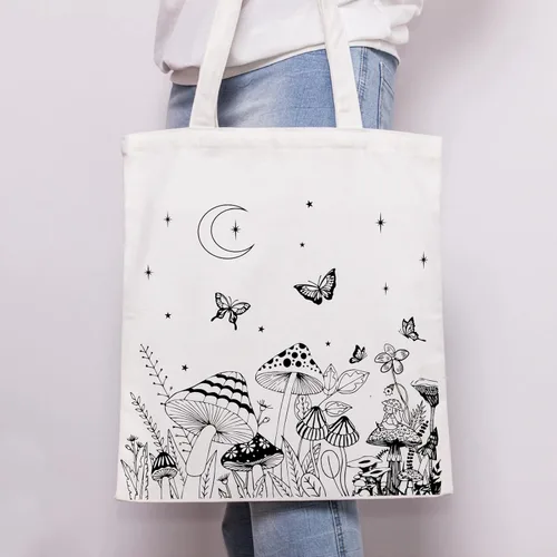 Vista 6 de THEYGE Large Cute Tote Bag for Women Reusable Shopping Grocery Canvas Bag Negro hongo