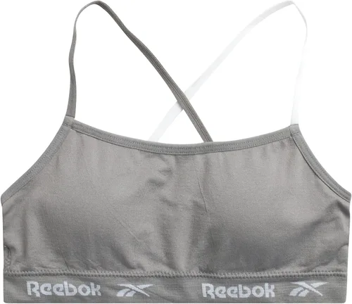 Vista 4 de Reebok Bralette para niña, sin costuras, espalda cruzada, con almohadillas extraíbles (paquete de 2)