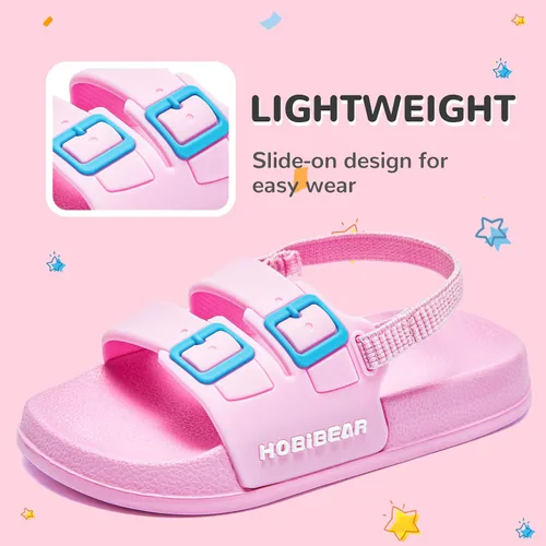Vista 2 de HOBIBEAR Sandalias de exterior para niños y niñas, zapatos planos con punta cerrada, zapatos de agua para niños, zapatos de playa de verano