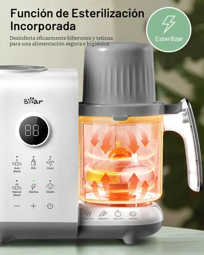 Vista 6 de Bear Vaporizador y licuadora de alimentos para bebés con cestas de vapor de Blanco