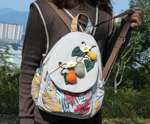 Vista 177 de HUANGGUOSHU Mochila de algodón tejida de algodón bohemio con bordado de lona estilo bohemio con múltiples bolsillos retro linda mochila cartera