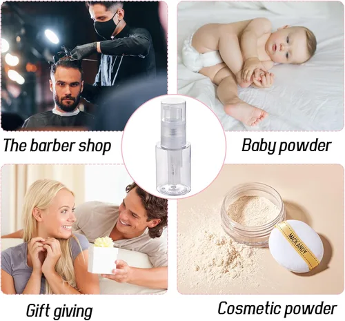 Vista 5 de HSOMiD Paquete de 2 botellas vacías en polvo, polvo de barbero, talco, fibras capilares, aplicador para peluquería, limpieza, plantas, nebulización