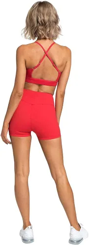 Vista 4 de Trajes de yoga sin costuras para mujer 2 piezas para gimnasio sin mangas tirantes delgados brasier deportivo de cintura alta pantalones cortos