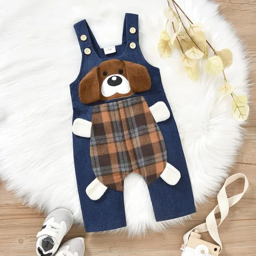 Vista 6 de ODASIRA Ropa de bebé niño, trajes de bebé, overol de manga larga a cuadros + overol de jeans, conjunto de pantalones