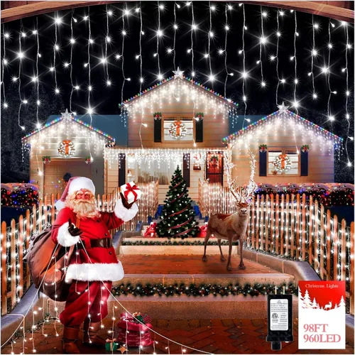 Vista 14 de FLVOECN 480 luces LED de Navidad de 49 pies, enchufables, 8 modos con temporizador, luces de hielo regulables, para exteriores, impermeables