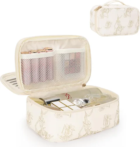 Vista 29 de Relavel Bolsa de maquillaje pequeña para mujer y niña, bolsa de maquillaje y brochas portátil de 2 capas, organizador de brochas de regalo de Navidad