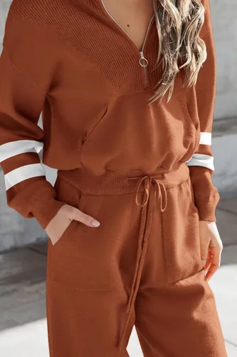 Vista 13 de PRETTYGARDEN Conjunto de suéter de 2 piezas para mujer, sudadera con cremallera, pantalones deportivos, ropa casual