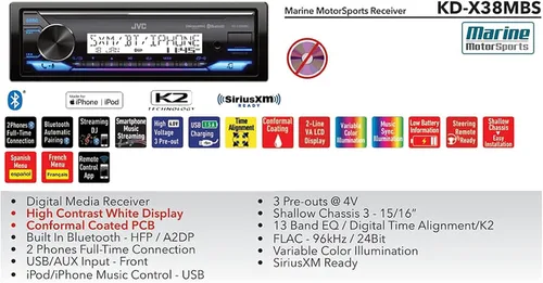 Vista 2 de JVC Paquete de audio marino kd-x35mbs Marine am/fm bluetooth SIRIUSXM Empfänger