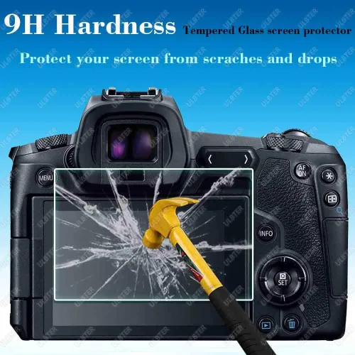 Vista 4 de ULBTER Top+protector de pantalla para cámara Canon EOS R [no para EOS R5] [2+2 unidades] Vidrio templado 0.012 in de alta definición 9H dureza