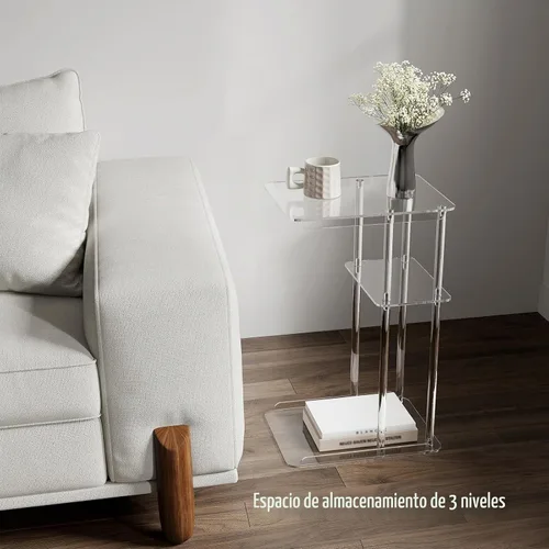 Vista 5 de HMYHUM Mesa auxiliar de acrílico transparente, mesa auxiliar en forma de C para sofá, pequeñas mesas de aperitivos para sala de estar, dormitorio