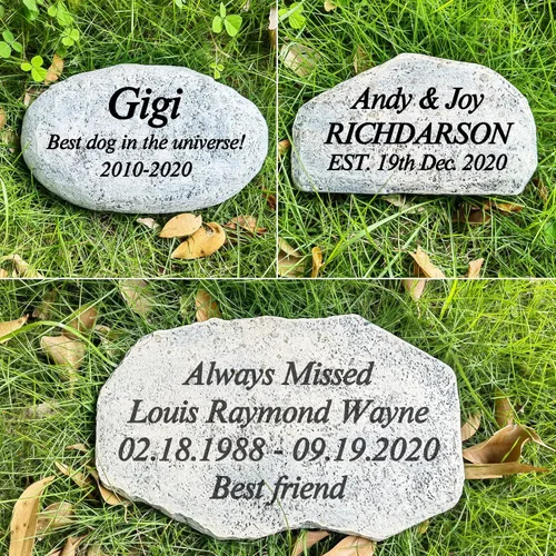 Vista 3 de Zatanmulo Piedra conmemorativa de resina, blanca, grabada con cualquier mensaje, piedra decorativa de jardín, 7.0 x 5.0 x 1.5 pulgadas, memorial