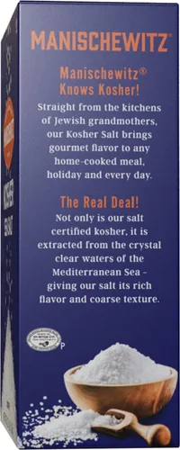 Vista 2 de Manischewitz Sal kosher natural, caja a granel de 4 libras con boquilla EZ-Verter, 100% sal marina gruesa de alta calidad de Sicilia Italia, sin