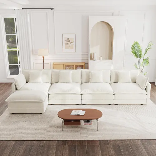 Vista 45 de Sofá modular de felpilla de 111.4 pulgadas, moderno juego de sofá de 3 asientos con asiento profundo, cómodo sofá nube con cojín de espuma doble