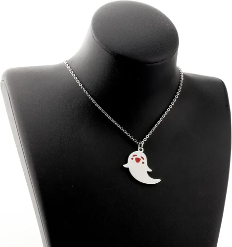 Vista 6 de WUSUANED Lindo collar de fantasma Hu Tao con forma de fantasma, joyería de Halloween, cosplay, regalos para los amantes del anime del juego, Acero