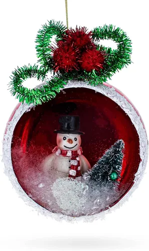 Vista 7 de Adorno festivo de cristal de muñeco de nieve y árbol de Navidad