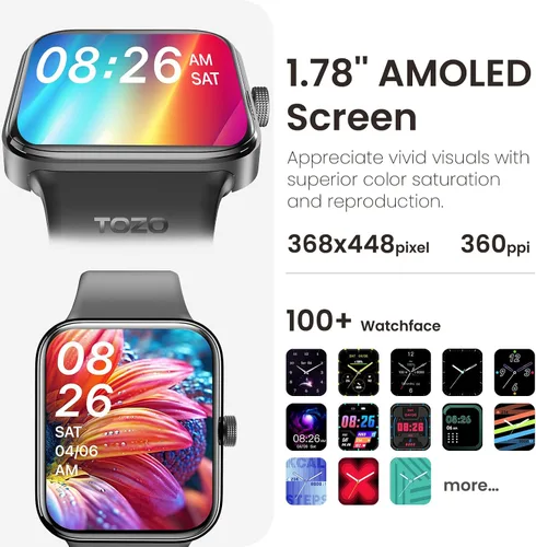 Vista 3 de TOZO S4 AcuFit One Smartwatch 1.78 pulgadas Llamadas/Respuestas Fitness Tracker Negro + A1 Mini Auriculares Inalámbricos Inalámbricos Ligero Negro