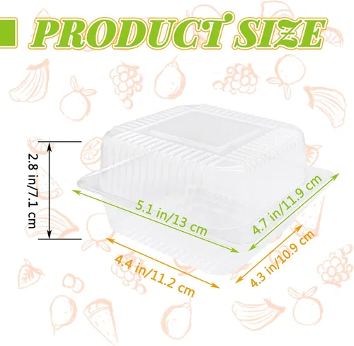 Vista 2 de OJYUDD Paquete de 200 Recipientes de Comida Cuadrados de Plástico Transparente con Bisagras, Recipientes Desechables Para Llevar con Tapas