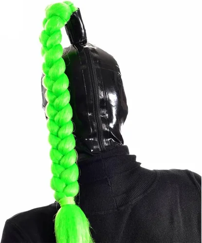 Vista 4 de Yuanweicloths Máscara de goma con capucha de látex para mujer, cola de caballo, tubo fetiche para fiesta de disfraces, Halloween