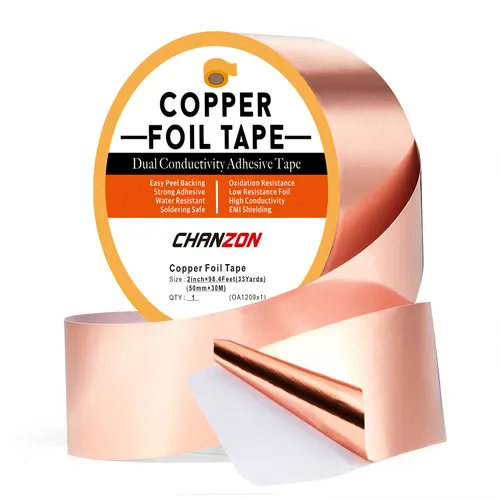 Vista 11 de CHANZON Cinta de lámina de cobre de 0.236 in 1/4 pulgadas x 66 pies, adhesivo conductor de doble cara para vidrieras, soldadura, electricidad