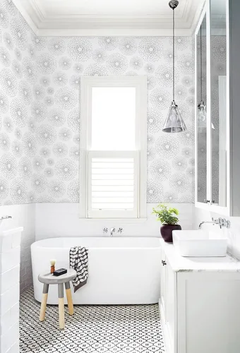 Vista 2 de Safiyya Papel tapiz de despegar y pegar en blanco y negro, papel de contacto geométrico, papel de pared moderno, autoadhesivo, extraíble