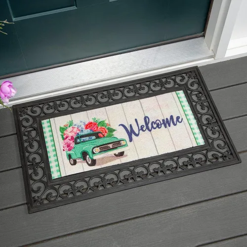 Vista 2 de Evergreen Sassafras Spring Flower Delivery - Tapete de entrada intercambiable para interiores y exteriores, 22 x 10 pulgadas, parte trasera