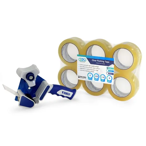 Vista 10 de IDL Packaging Concord Cinta de embalaje con dispensador – 6 rollos de 2 pulgadas x 2.6 mil x 110 yardas, cinta transparente – Excelente sellado