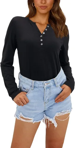 Vista 2 de Ouges - Blusa casual con manga larga, cuello en V y botones para mujer