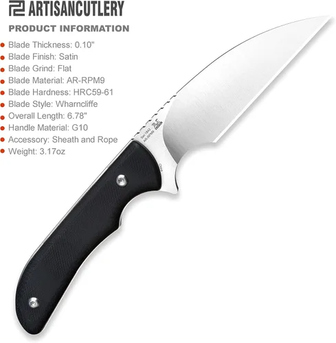 Vista 4 de ARTISANCUTLERY Cuchillo táctico Sea Snake (ATZ-1842) AR-RPM9 Hoja de acero en polvo G10 Mango Cuchillo de hoja fija Negro