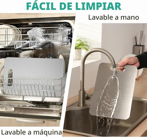 Vista 3 de Tabla de cortar de acero inoxidable, 2 tablas de cortar para cocina, tabla de cortar antiadherente inoxidable para carne, frutas y verduras